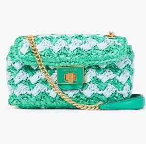 Kate spade Evelyn striped crochet raffia small shoulder cross body convertible